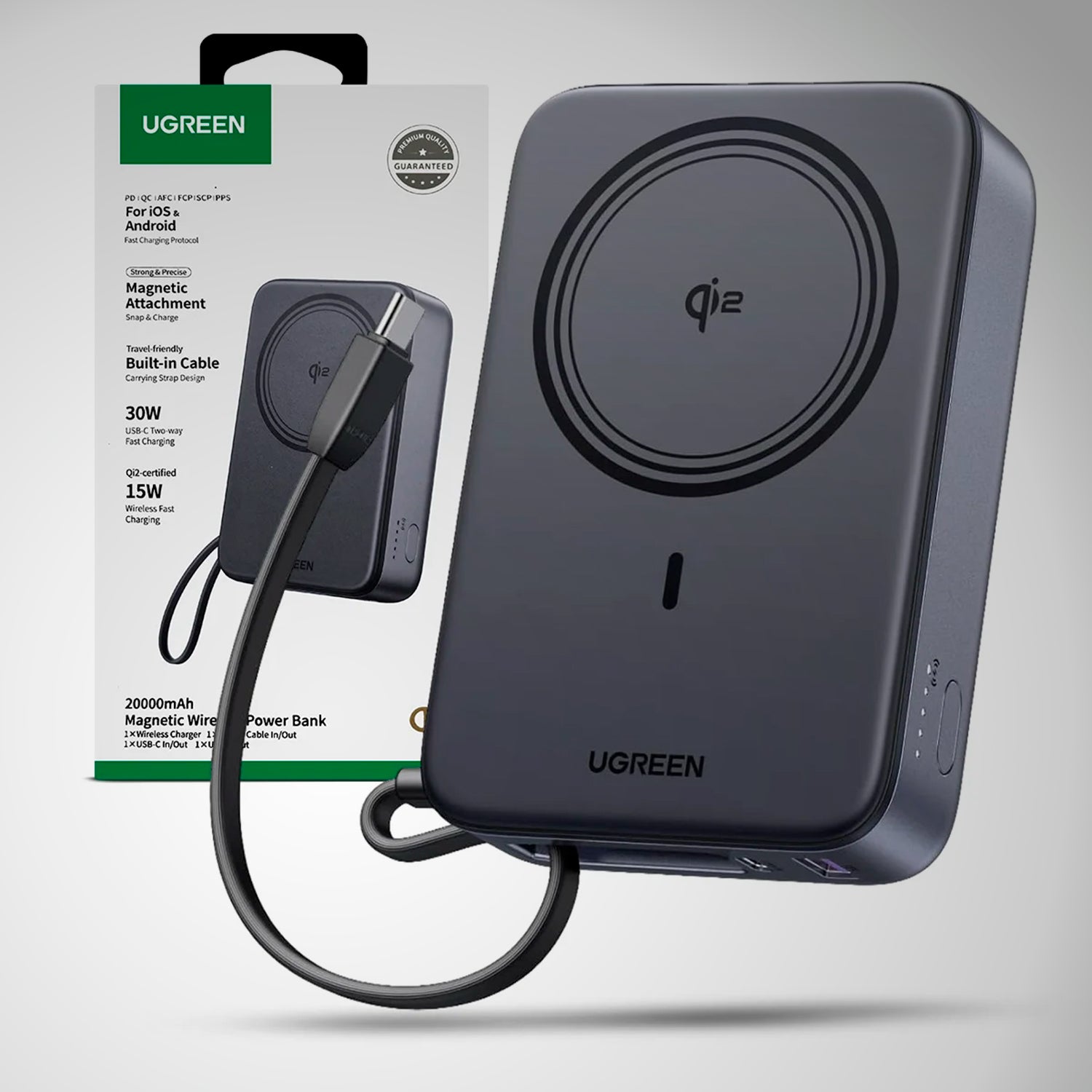 Power Bank Magnetico Ugreen 15w, 20000mAh, con cable tipo - C, PB567 - Achorao