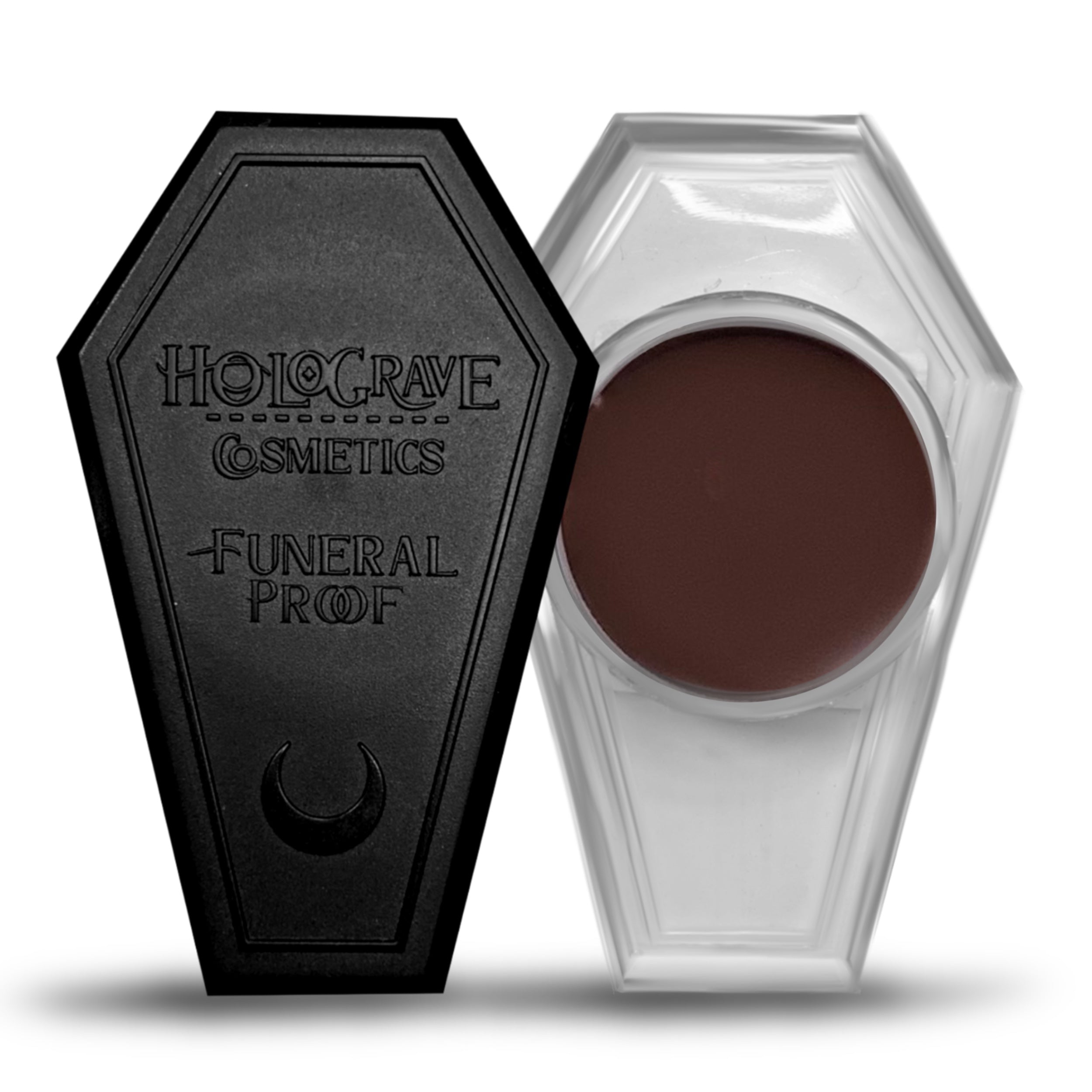 COFFIN JAR WATER PROOF FUNERAL PROOF EYELINER/BROW POMADE BY HOLOGRAVE COSMETICS IN THE WARM BROWN SHADE CASKET #SHADES_CASKET