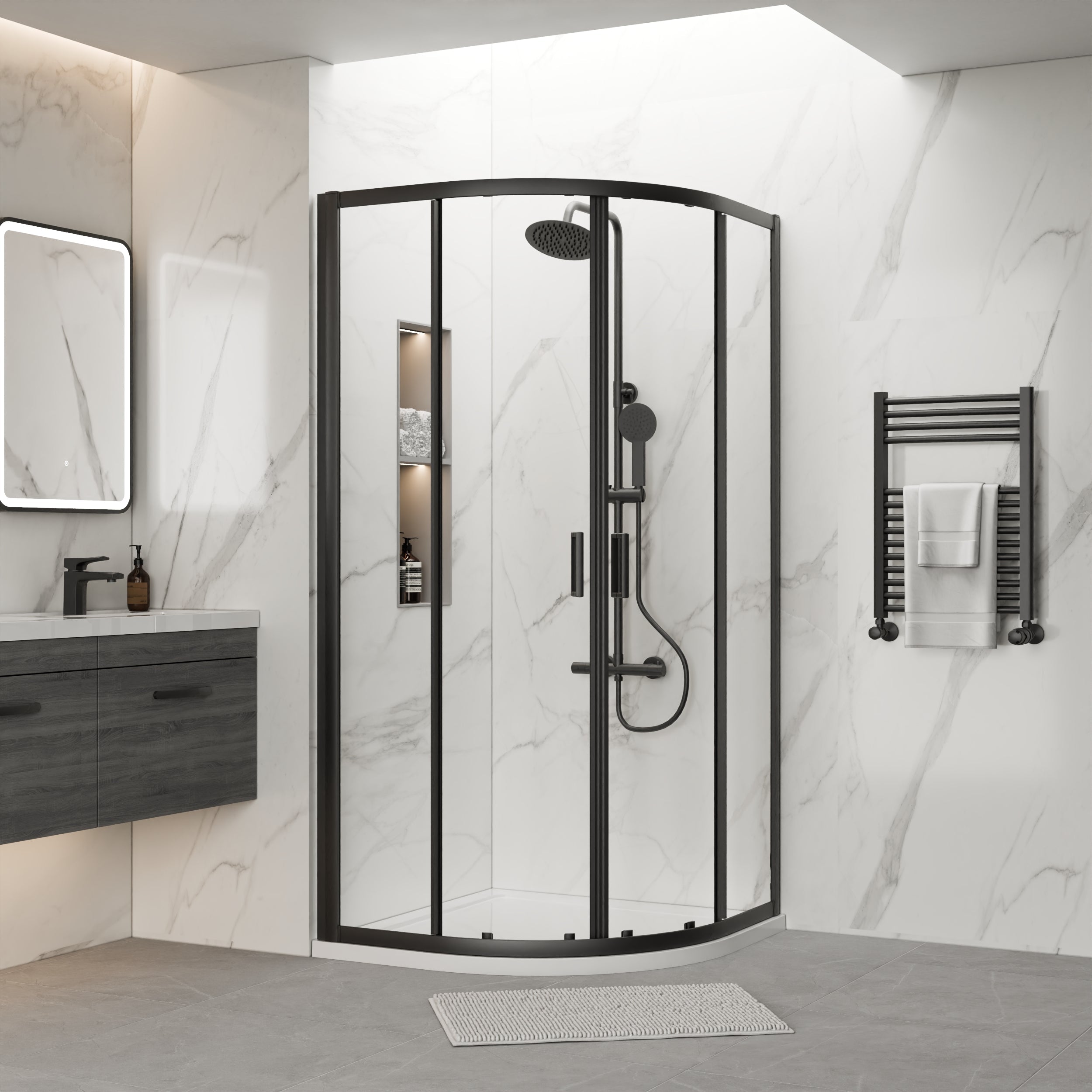 Rene Matt Black 900 x 900 x 1900mm Quadrant Shower Enclosure - 6mm Glass