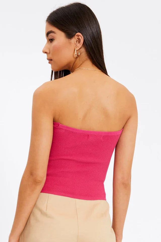 Merlaine Strapless Knotted Knit Crop Top