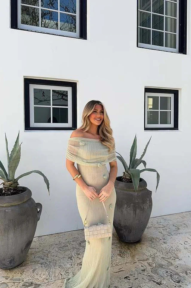 Brooke Off Shoulder Flower Knit Dress