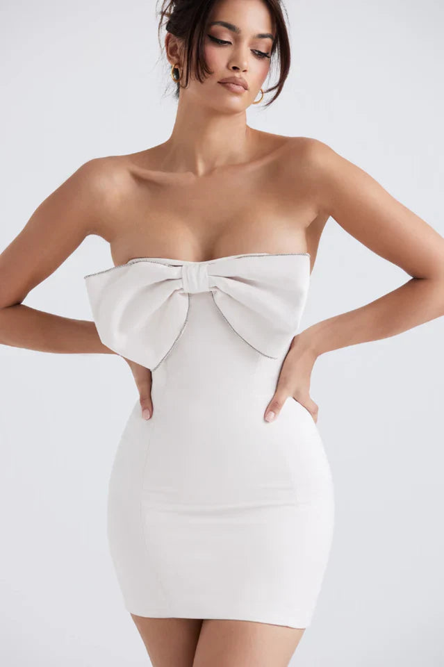 Satin Crystal Embellished Bow Dress