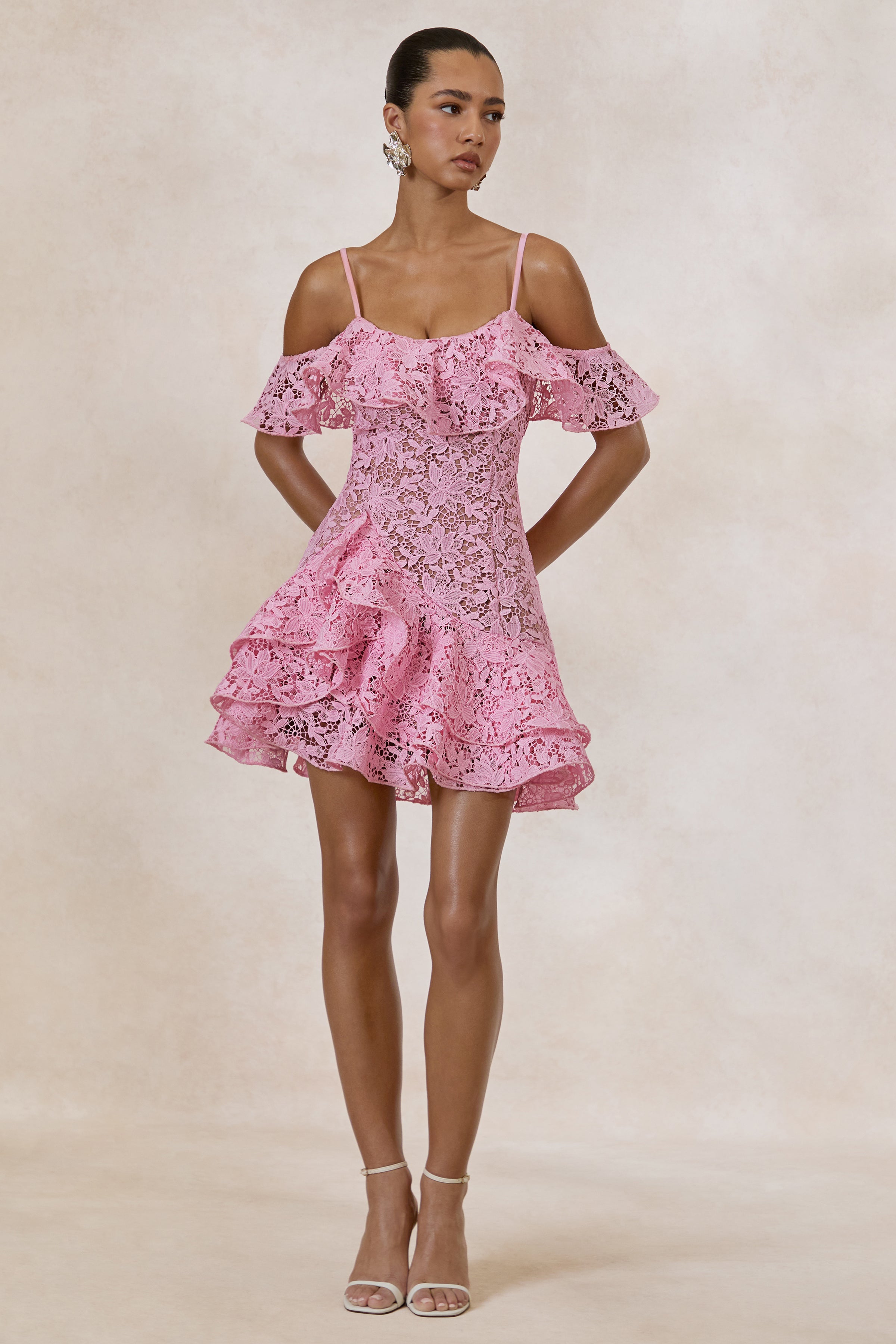 ECM_HR_CL138260084 - Lyris _ Pink Lace Scoop-Neck Mini Dress With Ruffled Detailing 0.jpg