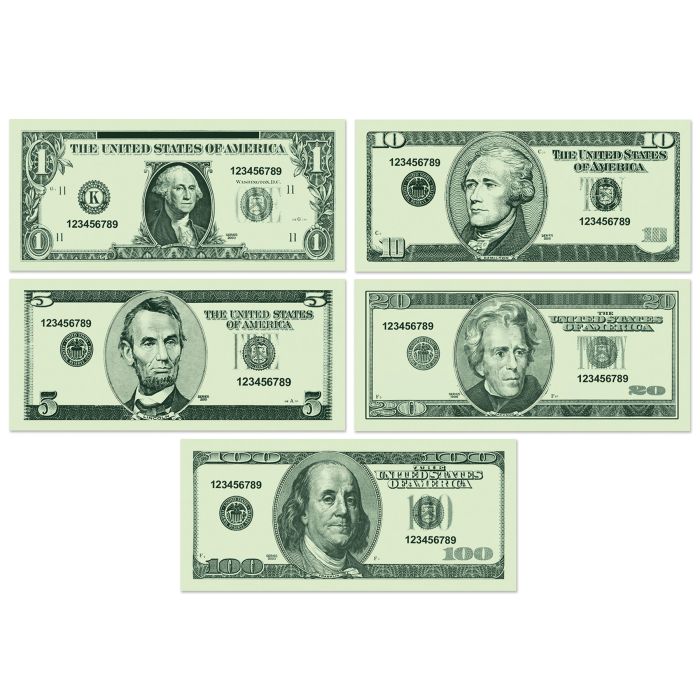 Fake Play Money Dollar Bills 4"×9" –5 Packs of 20 (100Bills)