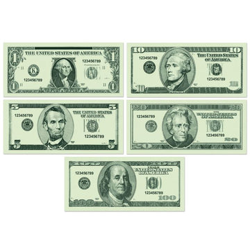 Fake Play Money Dollar Bills 4"×9" –5 Packs of 20 (100Bills)