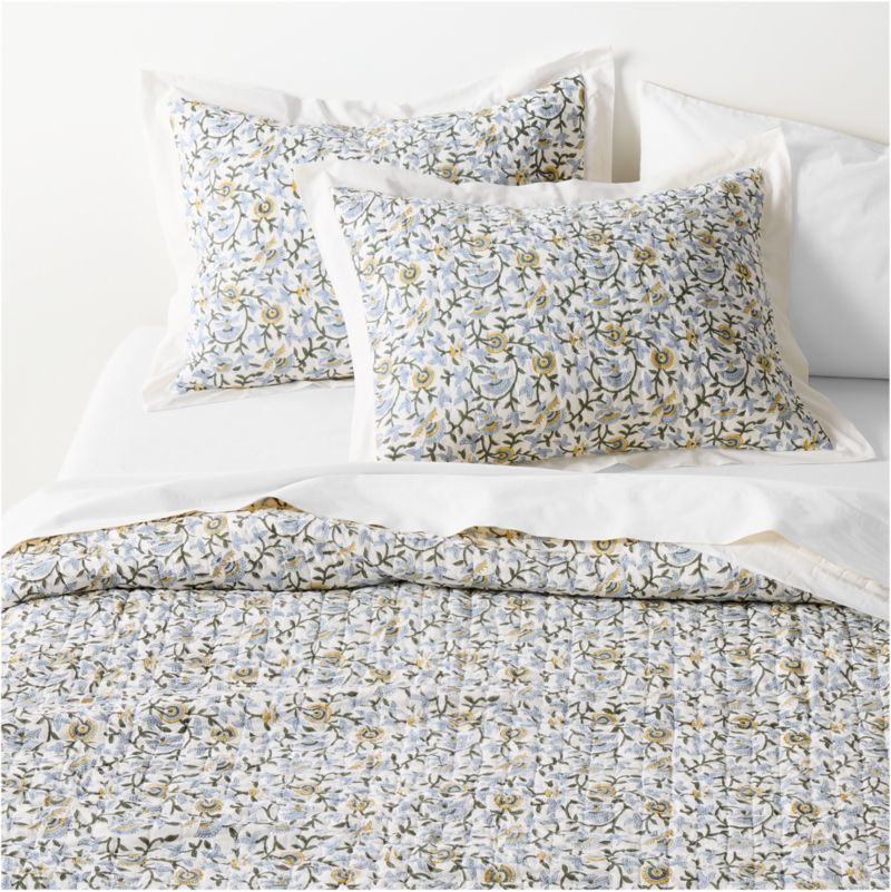 Celeste Organic Cotton Blue Vine Print Full/Queen Quilt