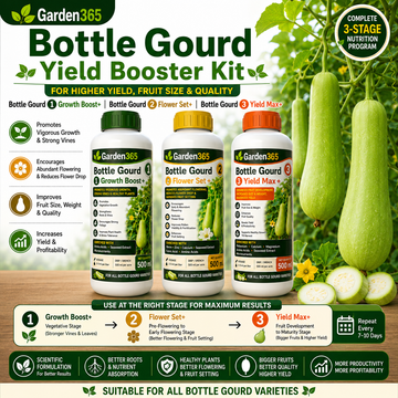 Bottle Gourd Yield Booster Kit – Bottle Gourd 1 Growth Boost+ | Bottle Gourd 2 Flower Set+ | Bottle Gourd 3 Yield Max+ for Higher Yield, Fruit Size & Quality