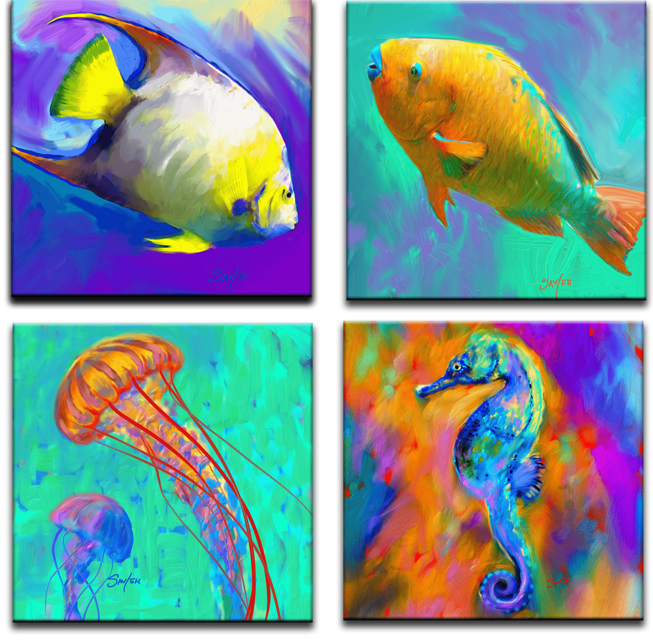 "In Living Color" - Set of Four Fine Art Tiles - Savlen Studios