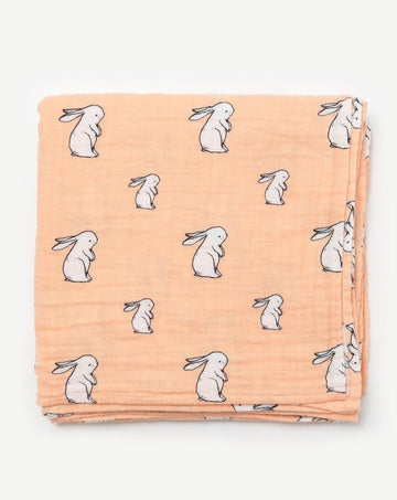 Organic cotton muslin swaddle - et - Long ear bunny.