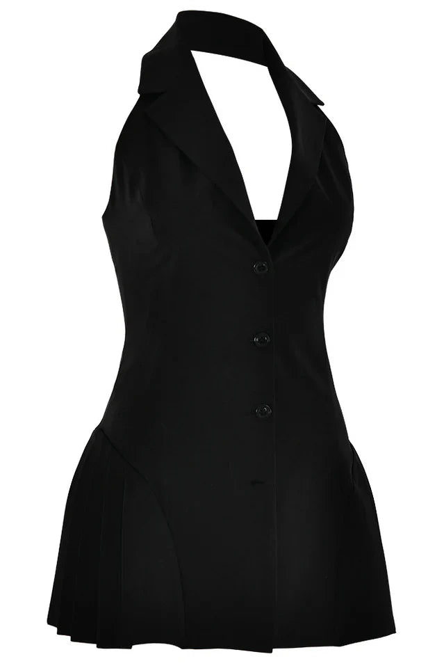 Reyna Backless Pleated Mini Dress