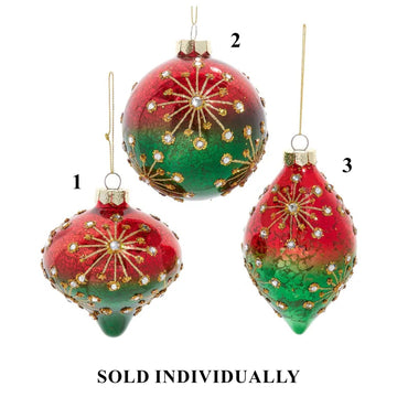 Glass Red & Green Ball, Onion & Drop Ornaments, 4" (3 styles - sold individually)