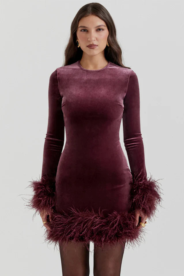 Lavinia Mulberry Velvet Mini Dress