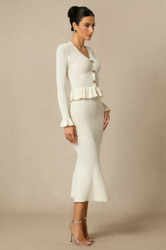 Alice Ruffle Ribbed Knit Midi Dress