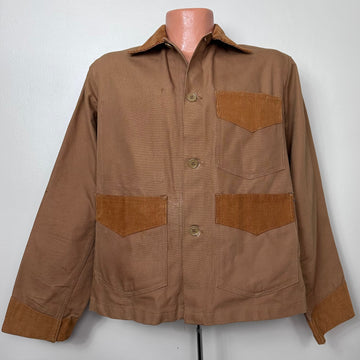 1970s Brown Brush Jacket, Weather Jack by Ely & Walker Size 38, Canvas Chore Coat with Corduroy Trim
