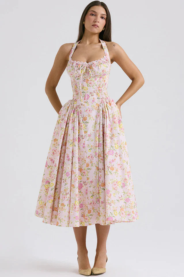 Adabella Cotton Halter Midi Sundress