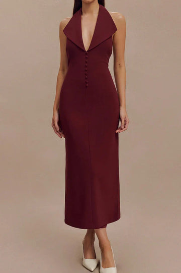 Annita Crepe Halter Midi Dress