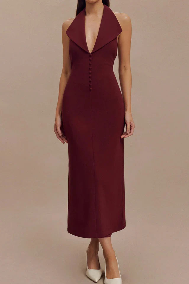 Annita Crepe Halter Midi Dress