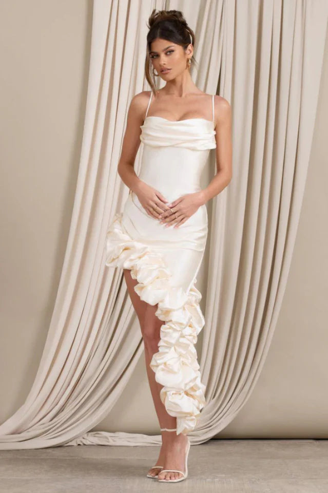 Florence Off Shoulder Asymmetric Ruffle Dress