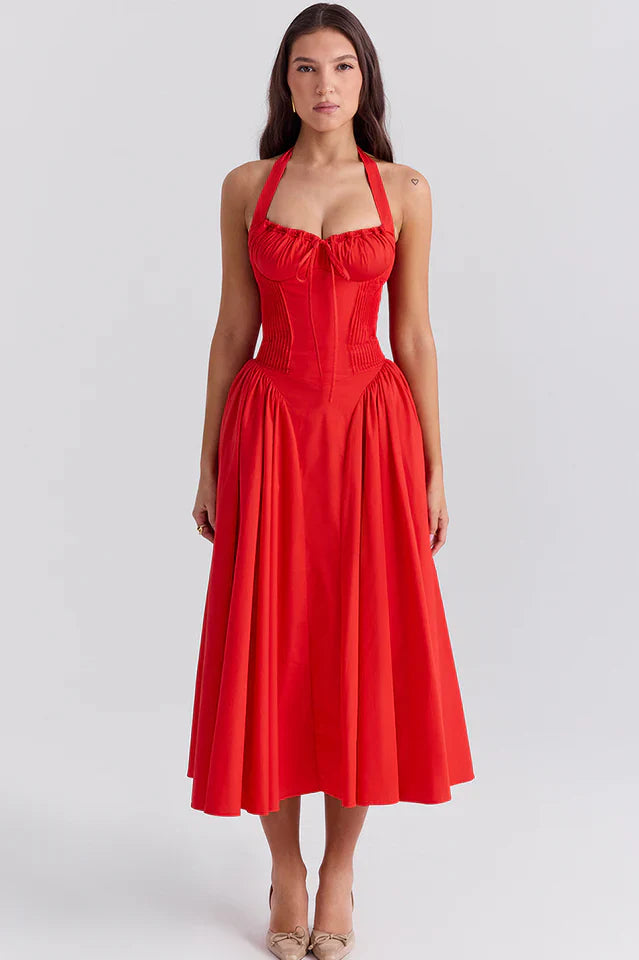 Adabella Cotton Halter Midi Sundress