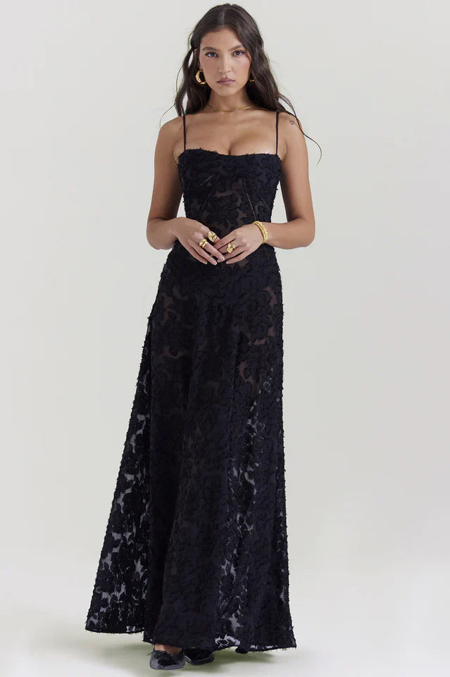 Serena Vintage Black Printed Maxi Dress