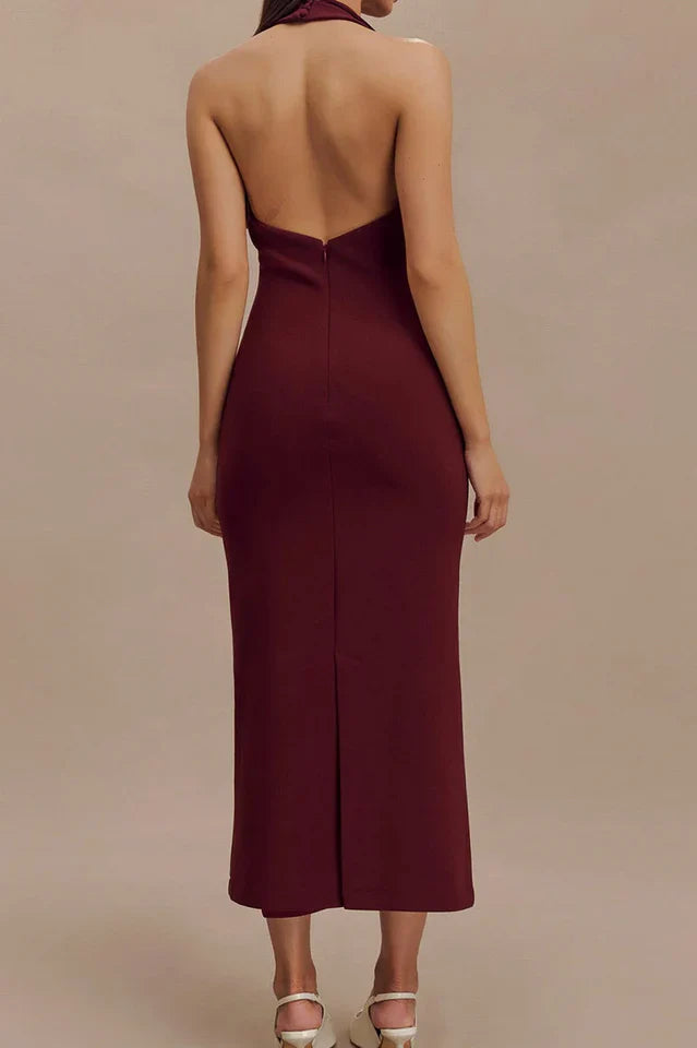 Annita Crepe Halter Midi Dress