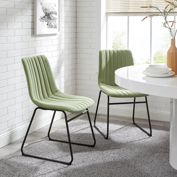Sutton Set of 2 Sage Green Velvet Fabric Fluted Dining Chairs with Metal Frame - daals