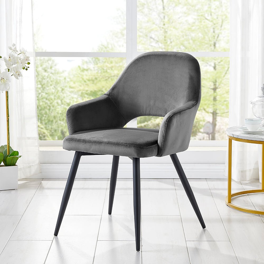 Belvoir Velvet Dining Chair with Metal Legs (Grey Velvet) - daals