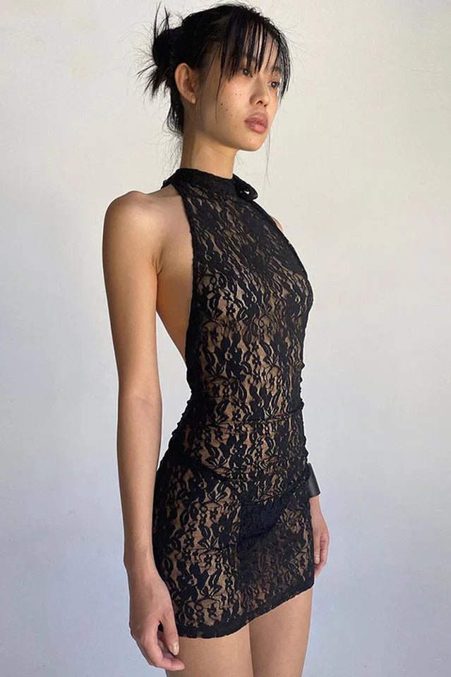 See Through Lace Mini Dress