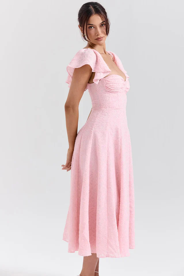 Emma Pink Floral Jacquard Midi Dress