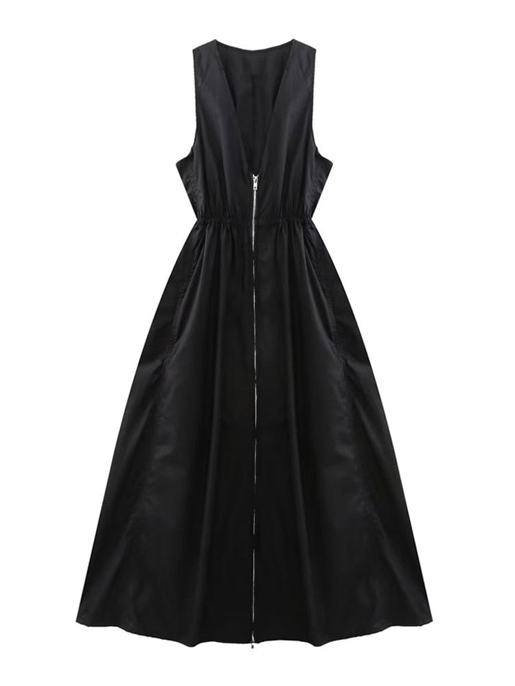 Elegant Black Sleeveless Dress With A Zipper