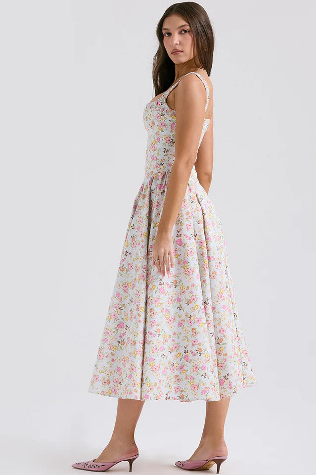 Dorothy White Rosebud Print Sundress