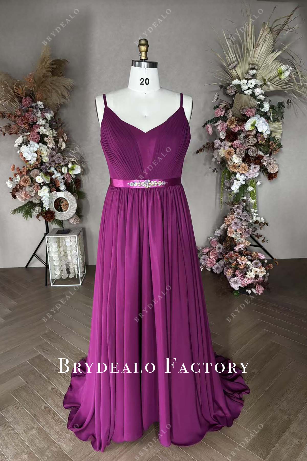 DIY Raspberry Ruched Chiffon Sleeveless Plus Size Prom Dress