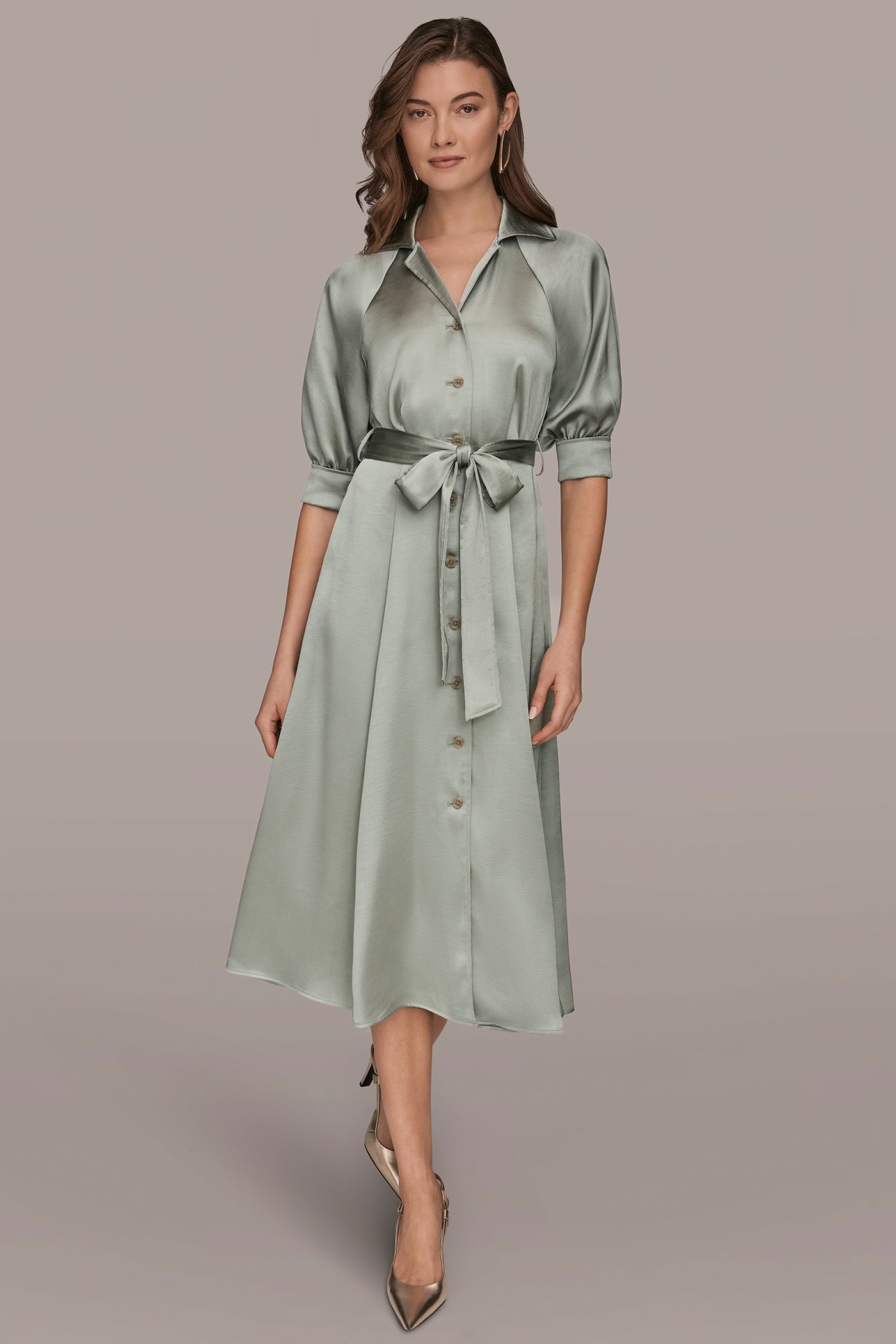 SATIN MIDI SHIRT DRESS