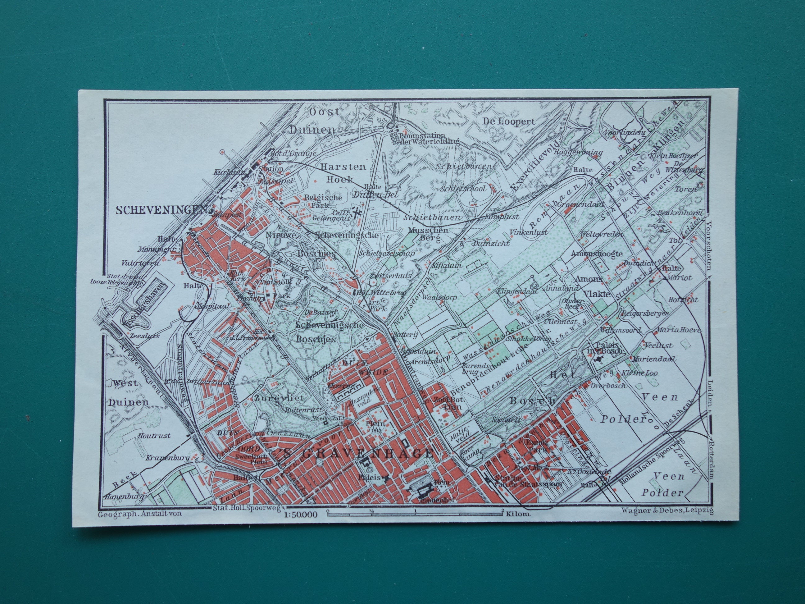 SCHEVENINGEN oude kaart van Scheveningen en Den Haag 1910 kleine originele antieke plattegrond Nederland