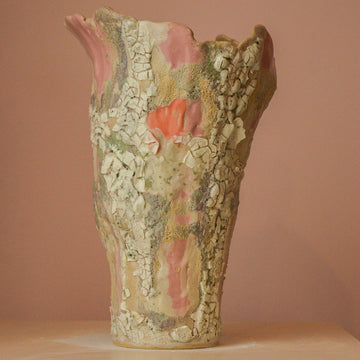Decorative ceramic art sculpture with textured surface