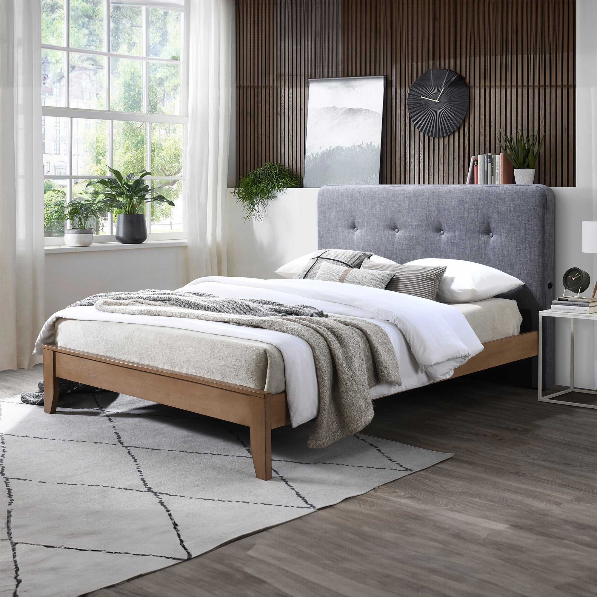 Dallas King Bed Frame with USB Port Headboard Dark Grey