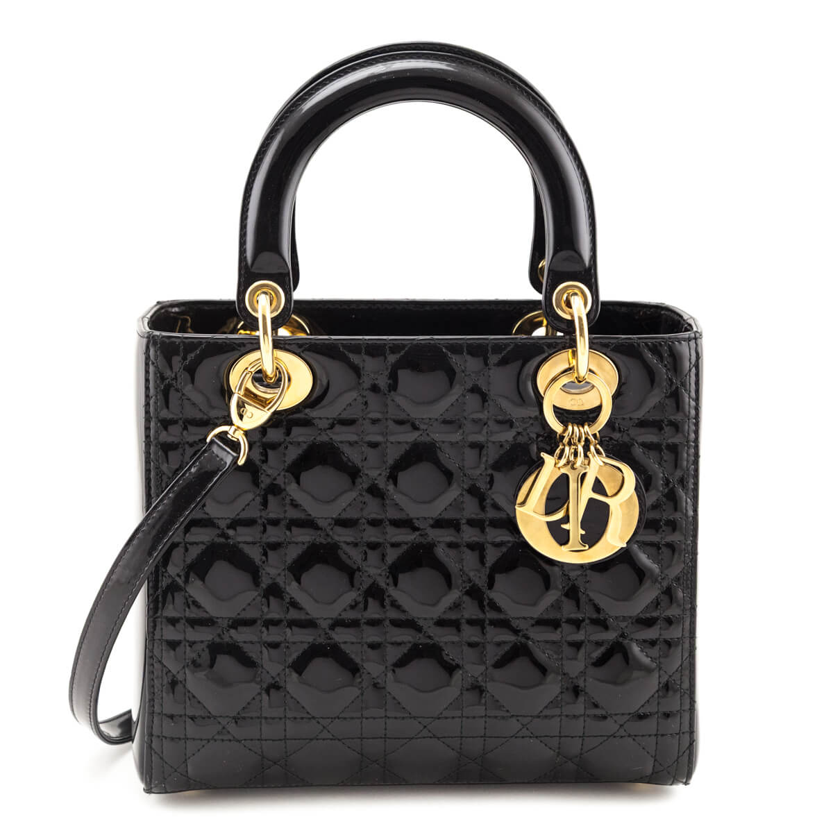 Dior Black Patent Cannage Medium Lady Dior - Love that Bag etc - Preowned Authentic Designer Handbags & Preloved Fashions