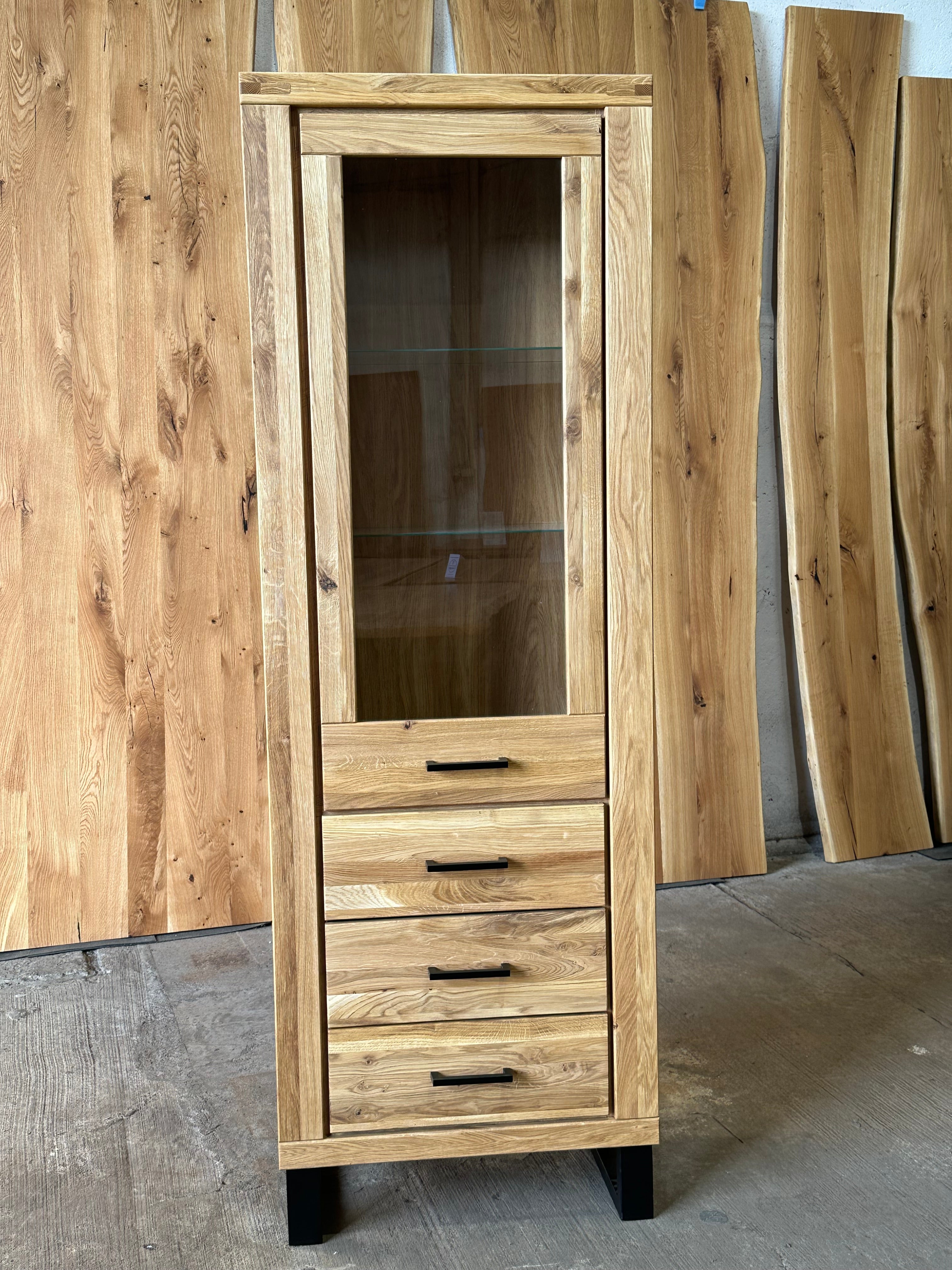 Vitrine Eiche Massiv Holz Soft-Close