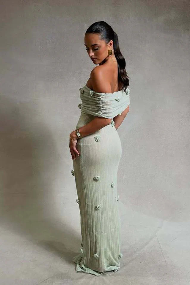 Brooke Off Shoulder Flower Knit Dress