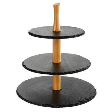 ETAGERE 3 PIANI IN ARDESIA E LEGNO DI QUERCIA ( CM.30 X 34 H)