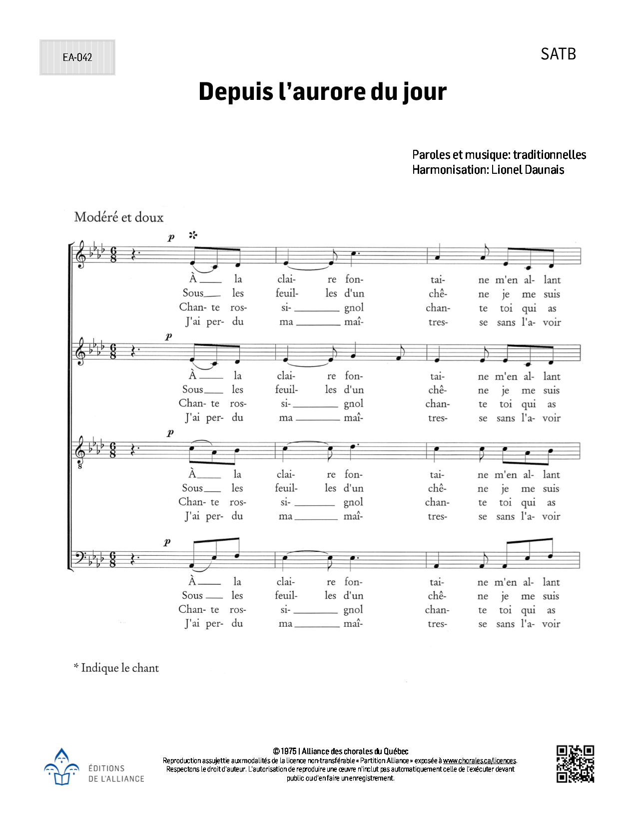 Depuis l'aurore du jour - SATB