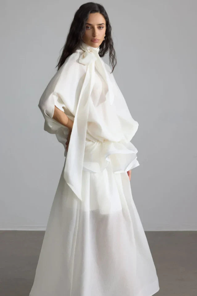 Eliza Tie Neck Semi-Sheer Dress