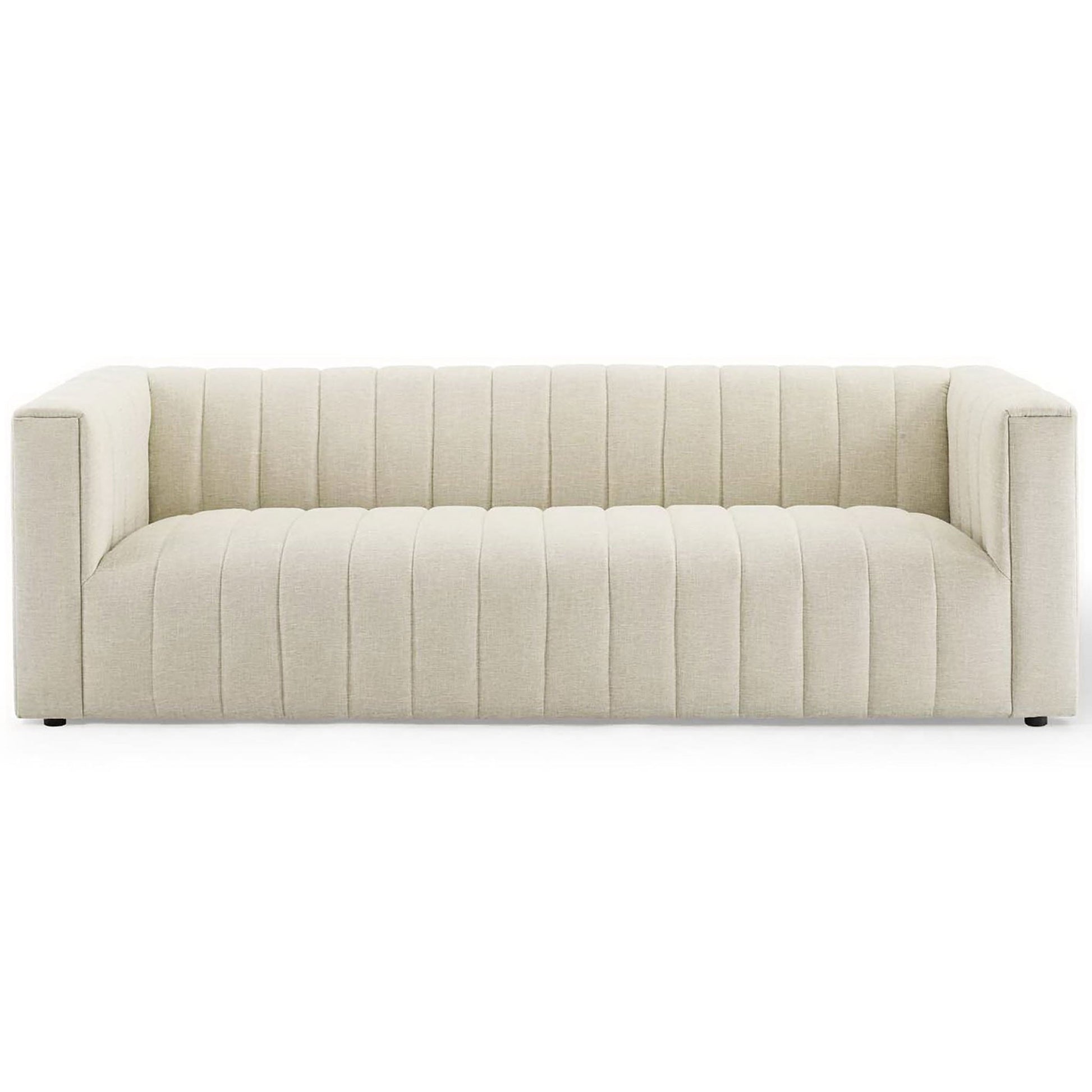 Spacious beige sofa with deep channel tufting and wide, inviting seat for modern living rooms || EEI-3881-BEI || front_studio