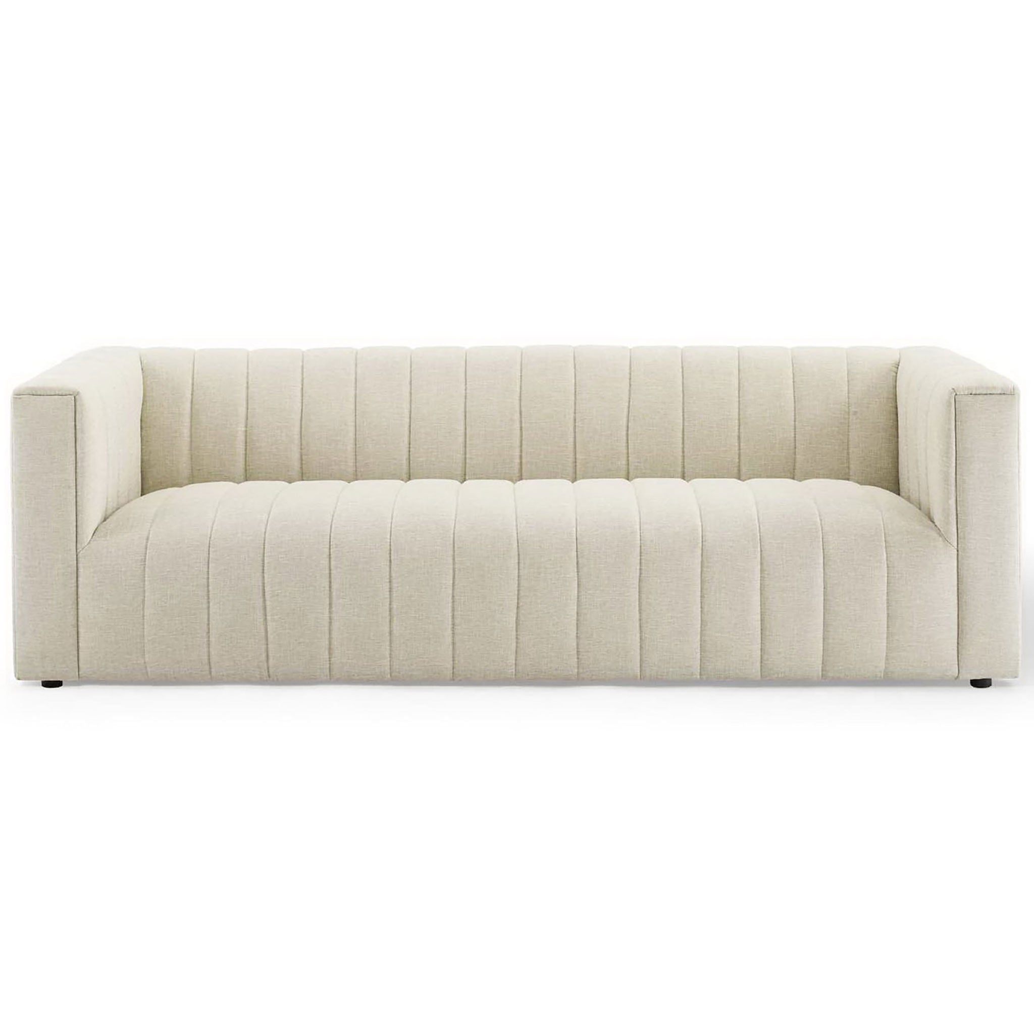 Spacious beige sofa with deep channel tufting and wide, inviting seat for modern living rooms || EEI-3881-BEI || front_studio