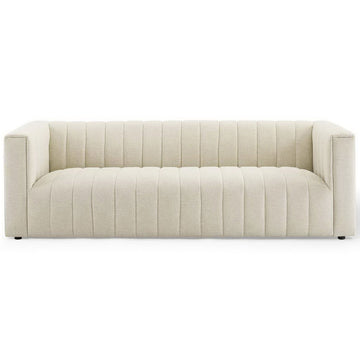 Spacious beige sofa with deep channel tufting and wide, inviting seat for modern living rooms || EEI-3881-BEI || front_studio