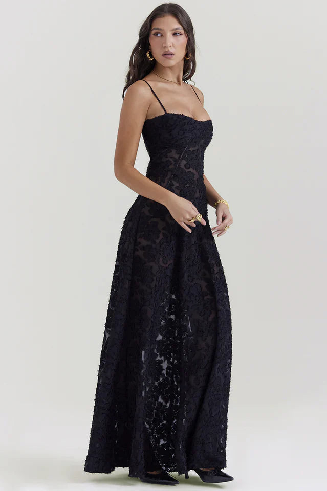 Serena Vintage Black Printed Maxi Dress