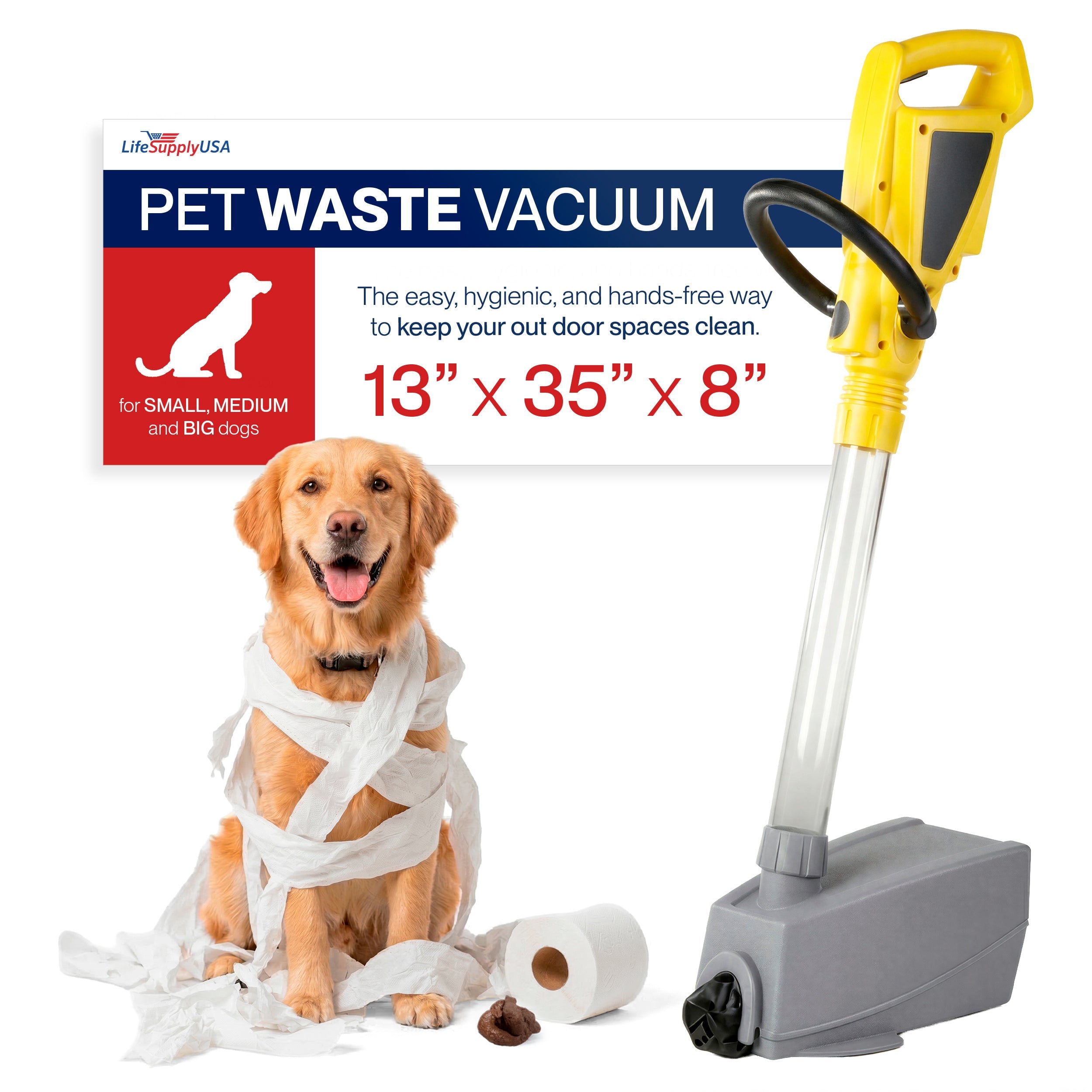 Pet Waste Vacuum Pooper Scooper for Dogs, Portable Electric Dog Poop Scooper for Yard Cleanup and Walks, No Touch Handheld Poop Picker by LifeSupplyUSA