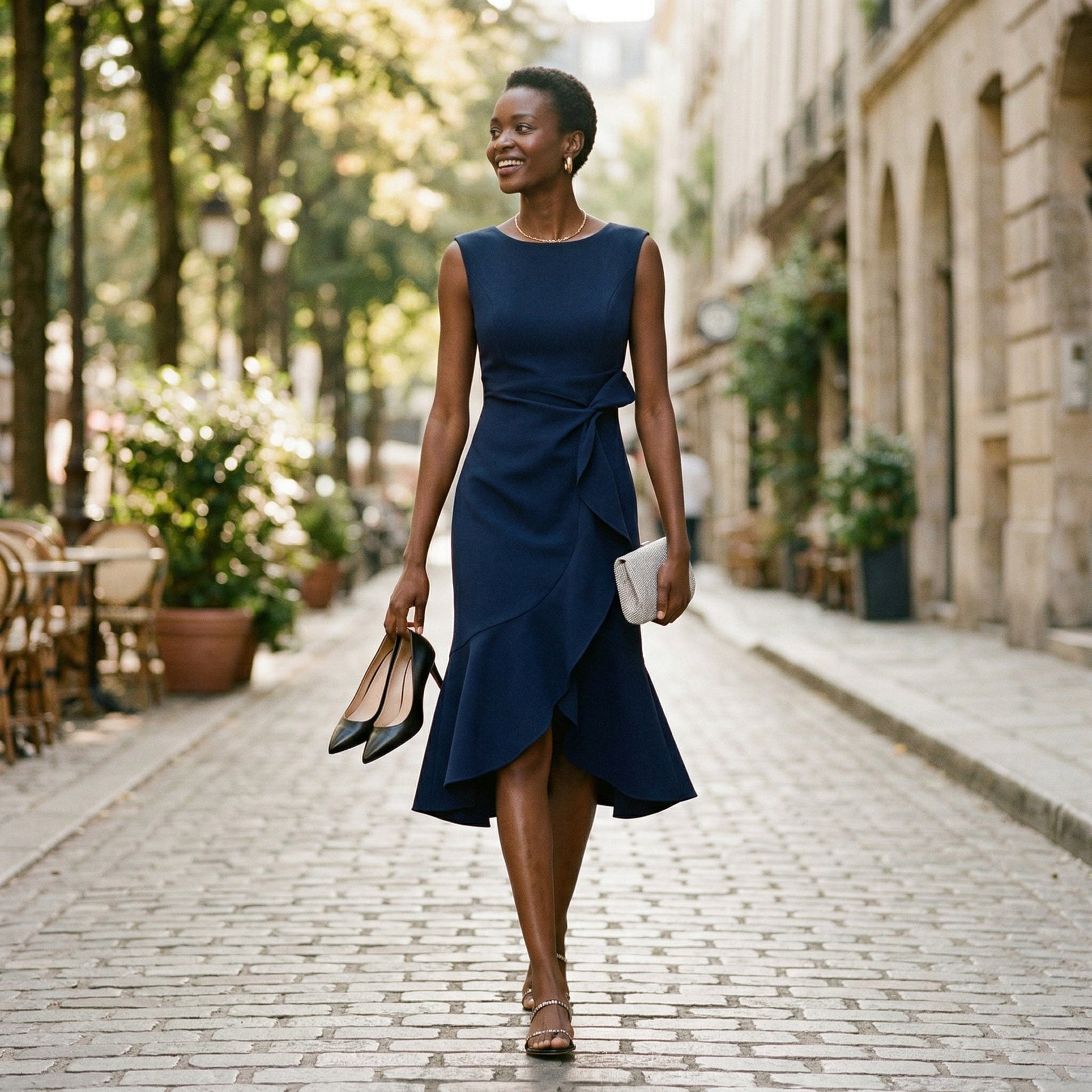 Elegant Asymmetric Midi Dress for Wedding Guests and Formal Events – OLENOVA