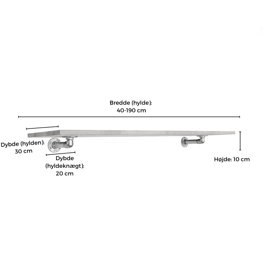Hyldeknægte med hylde ELLA sort dybde 30 cm. Ophæng RAW58