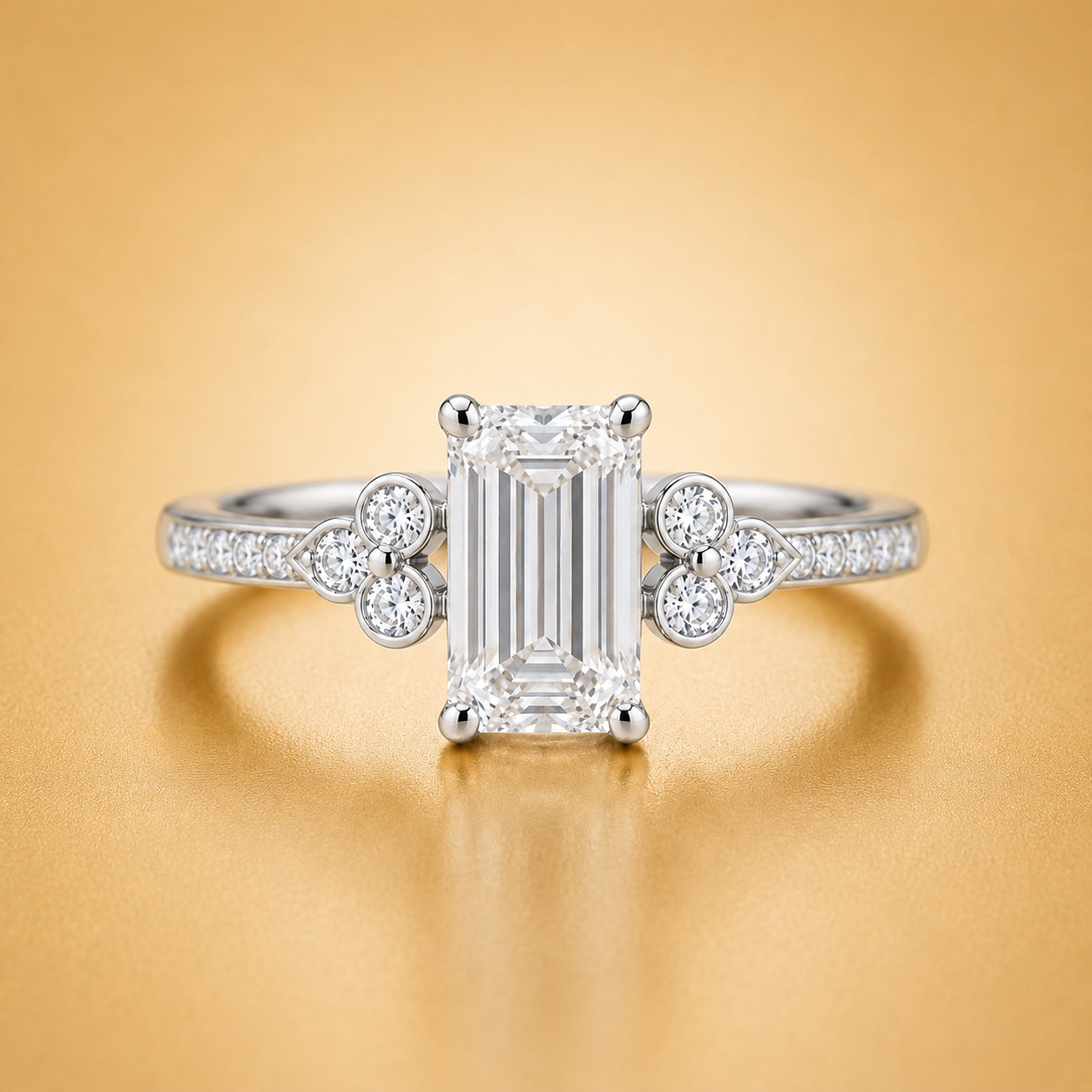Emerald & Round Diamond Accent Style Engagement Ring
